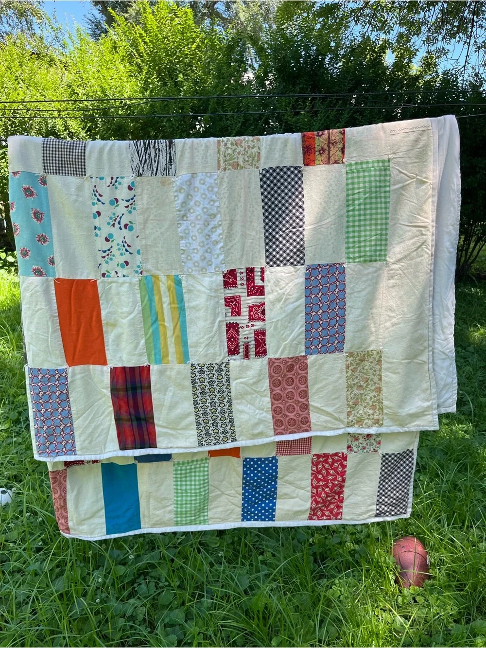 Vtg Quilt Blanket BOHO 60s MCM Retro Heavy 75” x 86” Twin Full